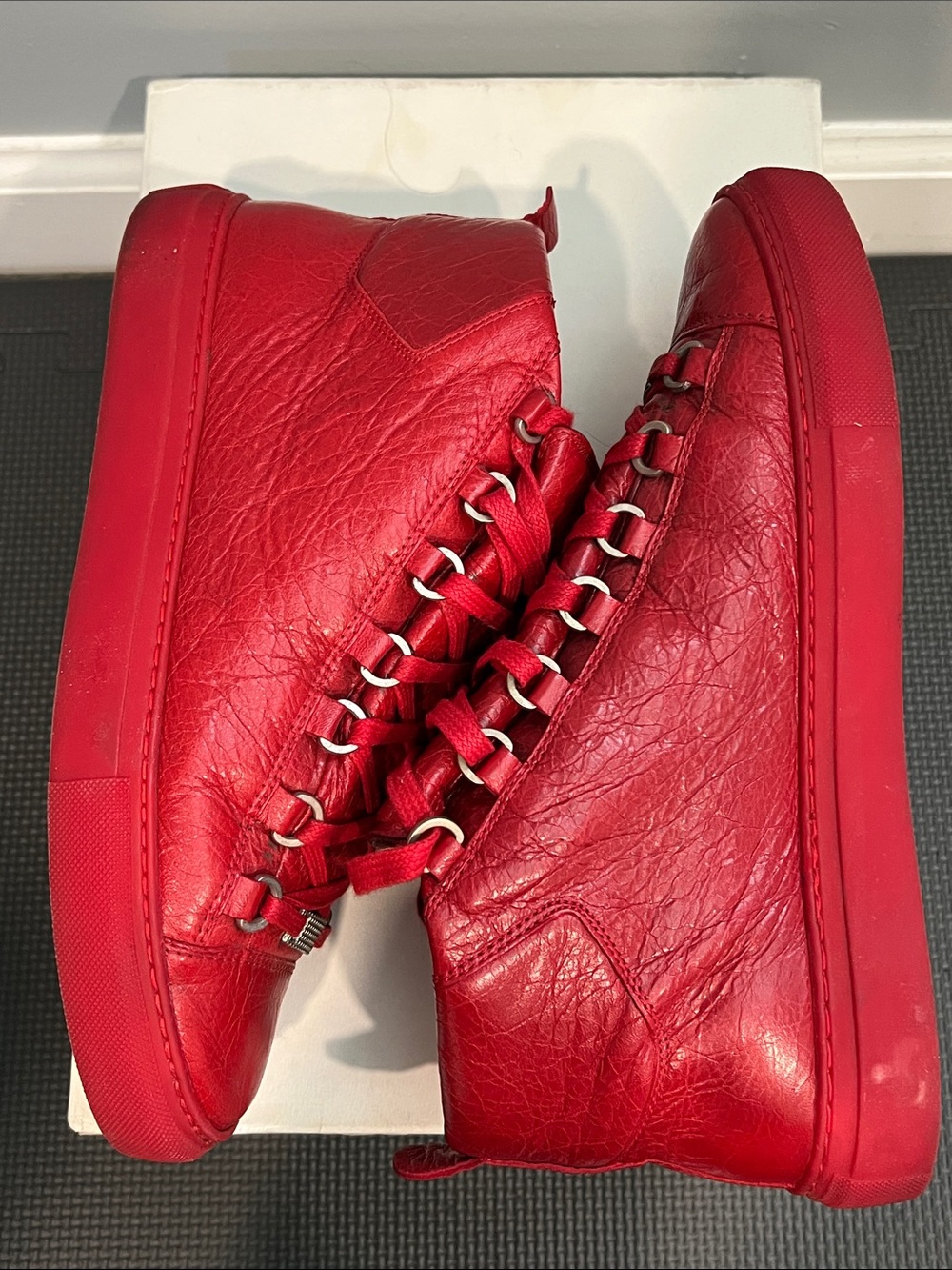 Men’s Balenciaga Red Leather High-Top Sneakers -Size 40 - Picture 10 of 16